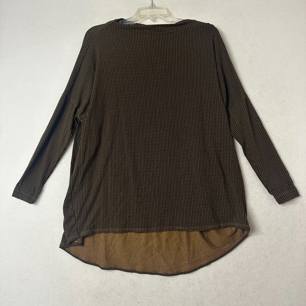 Bryn Walker Womens Brown Houndstooth Long Sleeve Boat Neck High Low Top USA Made